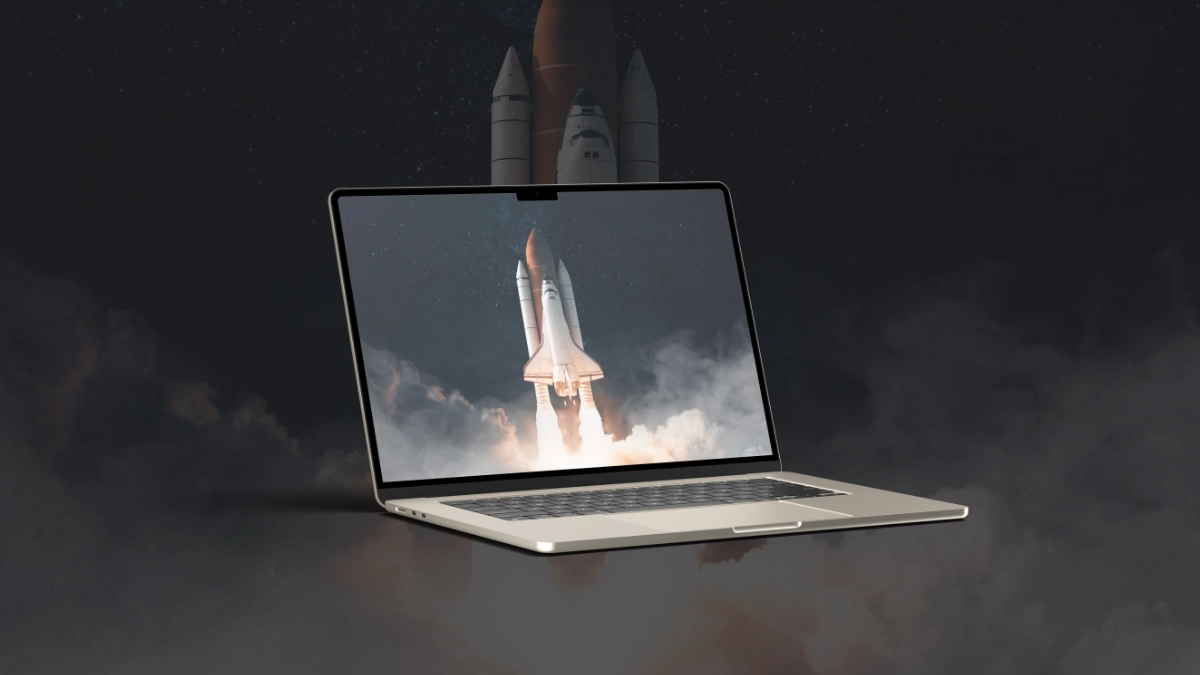 Rocket launching on laptop screen